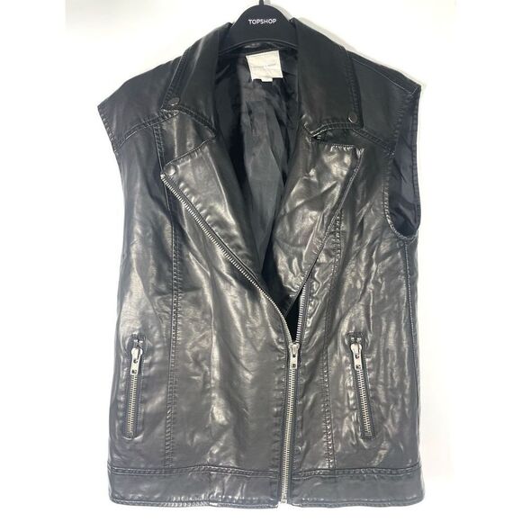 Anthropologie Silence + Noise Shiny Black Faux Leather Moto Vest Zip Women Small - Picture 1 of 5